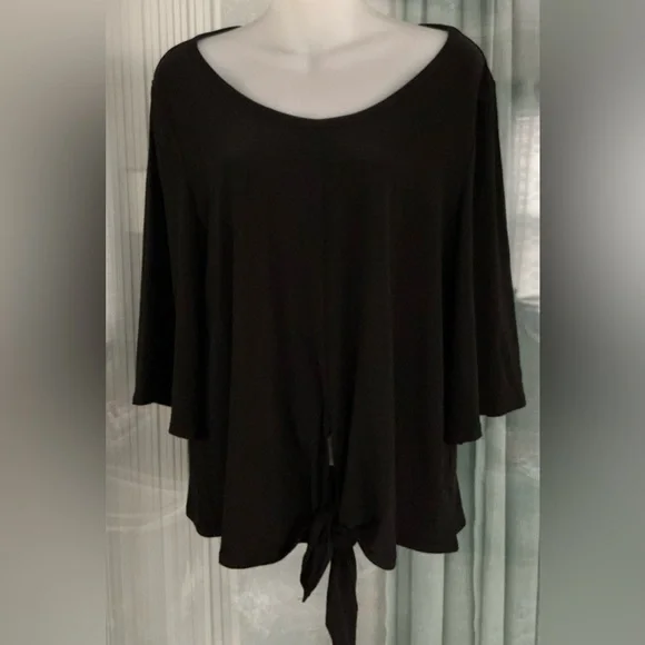 black women's top with bell sleeves and a tie-front hem - Picture 1 of 6